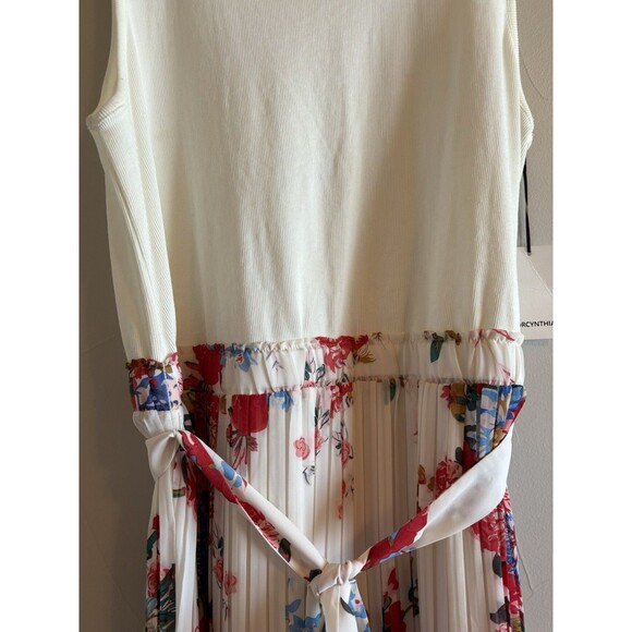 For Cynthia Cream & Floral Pleated Sleeveless Midi Tank Dress Lined NEW SZ 2X‎ - Picture 2 of 11